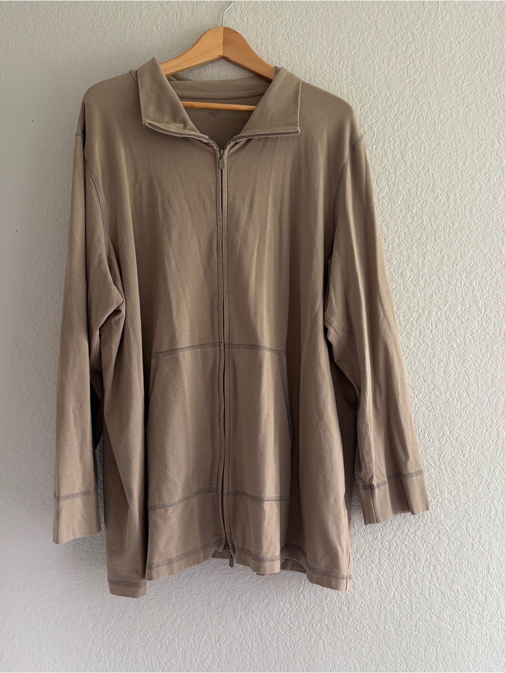 Eileen Fisher woman organic cotton double zip Jacket Size 3X Tan long sleeve